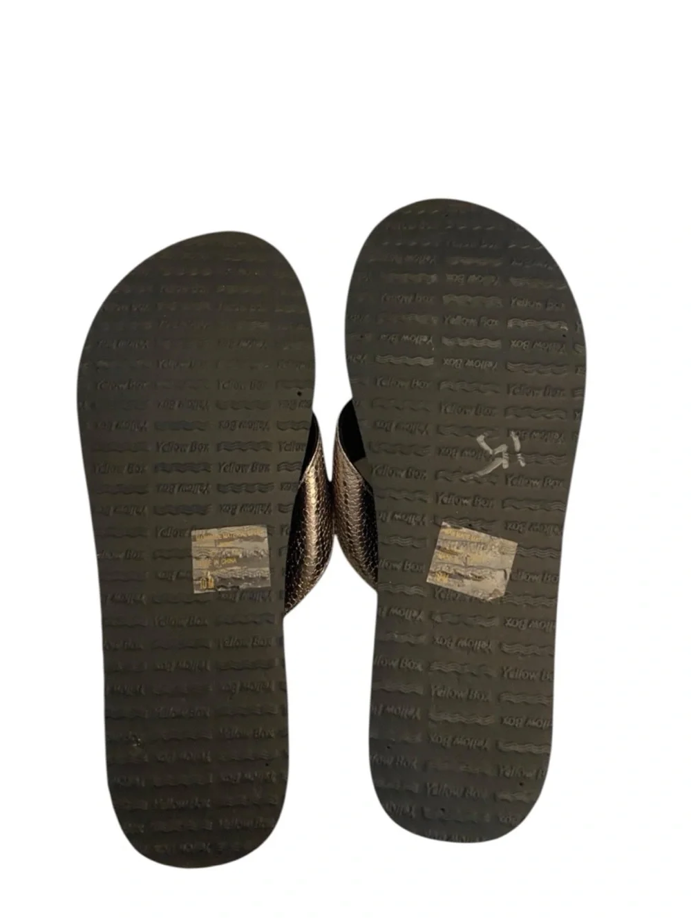Y2K 90s Yellow Box flip flops silver metallic  pebbled straps platform Thongs - Picture 8 of 11